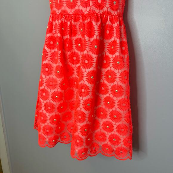Lilly Pulitzer Peyton Fiesta Pink Daisy Dress Pearls Sz 4 - Picture 6 of 14
